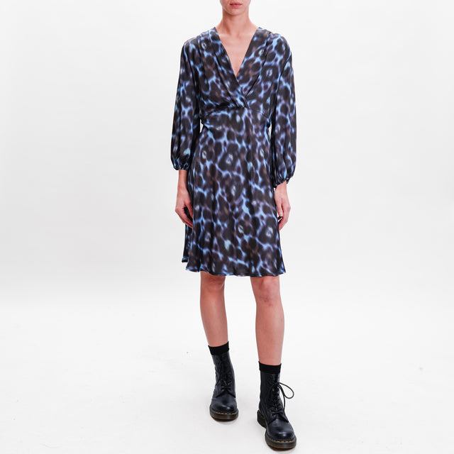 Motel-Patterned Satin Dress - Dark Brown/Light Blue