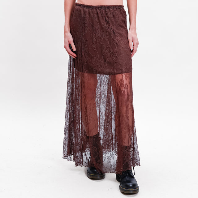 Motel-Elastic Waist Lace Skirt - Dark Brown