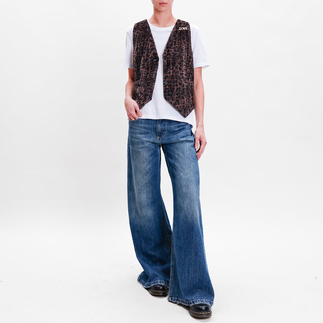 Motel-Spotted Velvet Vest with Brooch - Dark Brown/Black