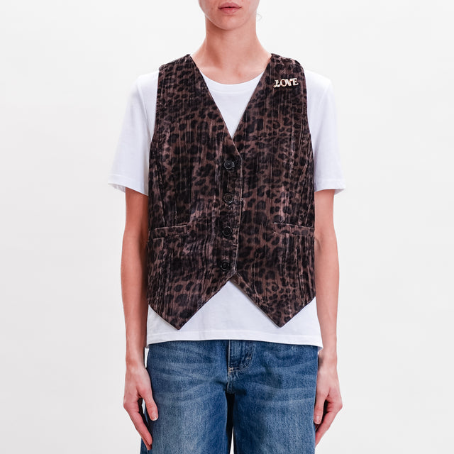 Motel-Spotted Velvet Vest with Brooch - Dark Brown/Black