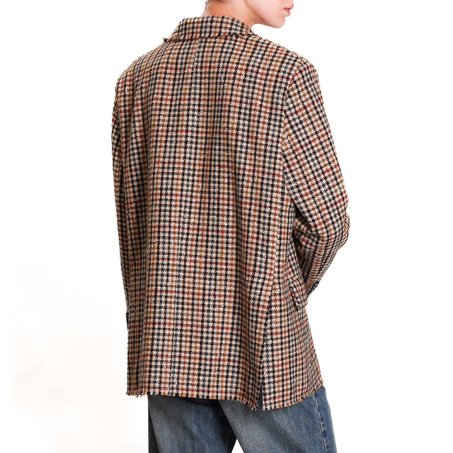 Motel-Houndstooth jacket with patch - beige/burgundy/brown