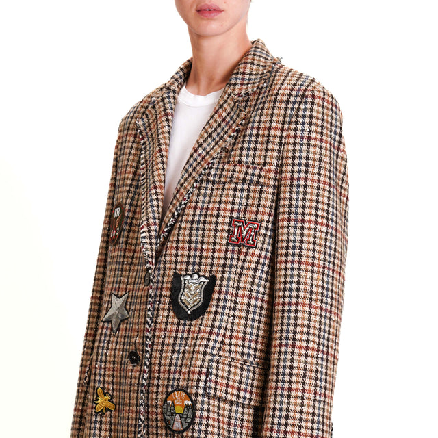 Motel-Houndstooth jacket with patch - beige/burgundy/brown