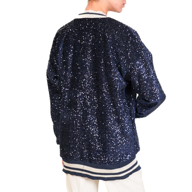 Motel-Cardigan paillettes bordi in maglia - blu