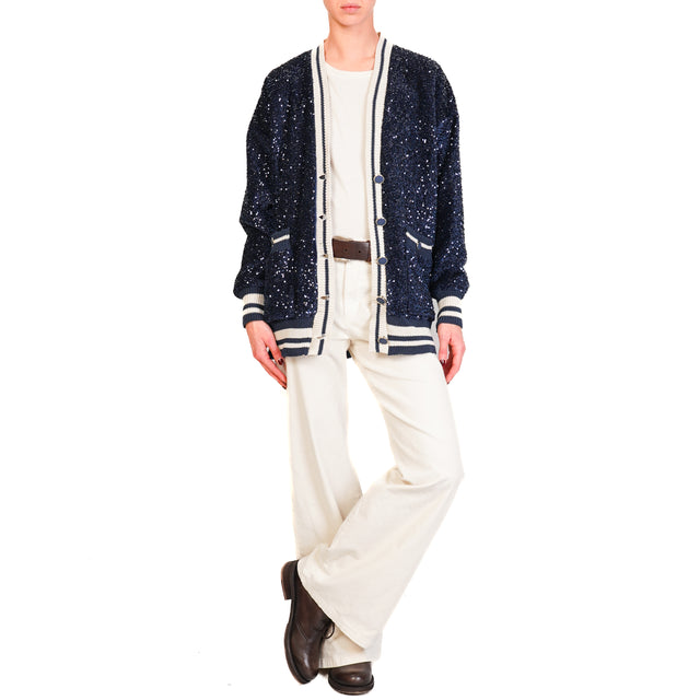 Motel-Cardigan paillettes bordi in maglia - blu