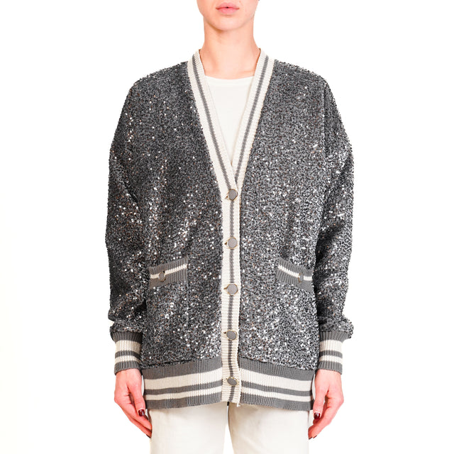 Motel-Cardigan paillettes bordi in maglia - grigio