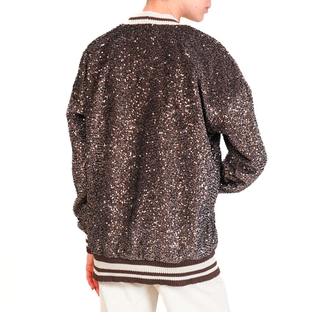 Motel-Cardigan paillettes bordi in maglia - moro