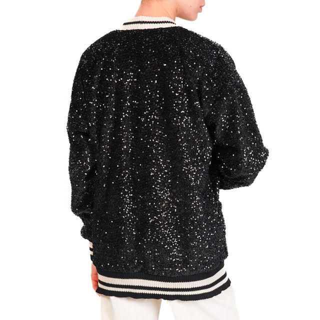 Motel-Cardigan paillettes bordi in maglia - nero