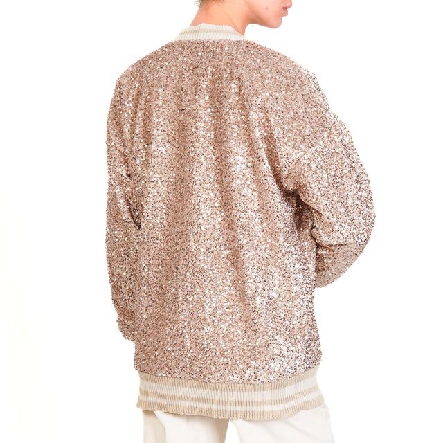 Motel-Cardigan paillettes bordi in maglia - nude