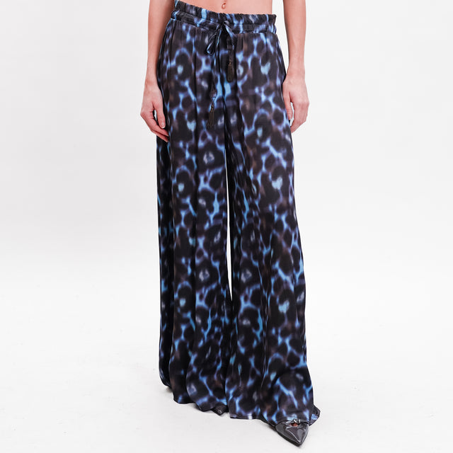 Motel-Patterned satin trousers - dark brown/light blue