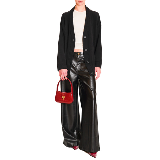 Motel-Wide Leg Faux Leather Pants - Black