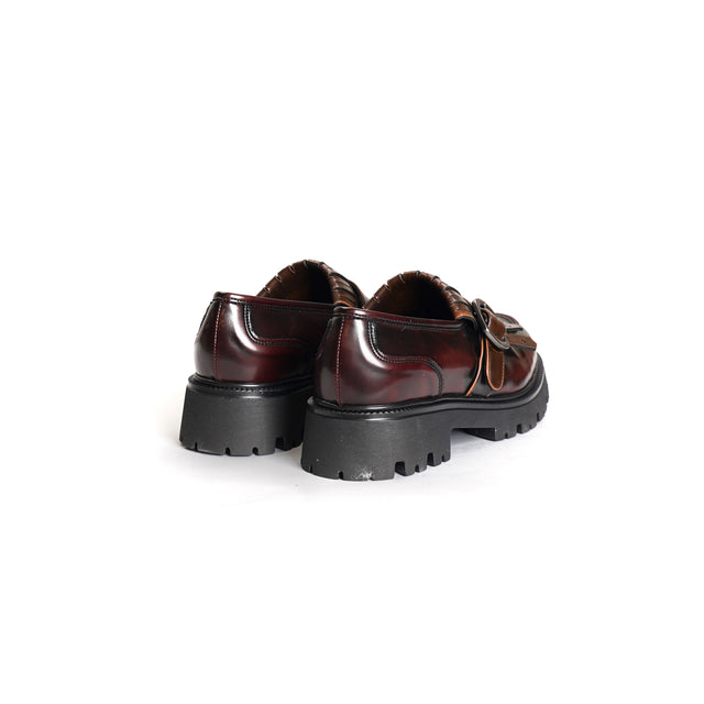 Ovye'-Two-tone naplak mocassin with fringes - burgundy/leather