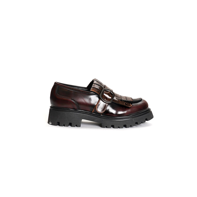 Ovye'-Two-tone naplak mocassin with fringes - burgundy/leather