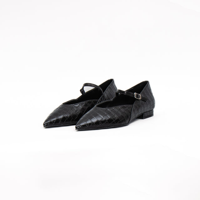 Ovye'-Pointed ballerina, crocodile print - black