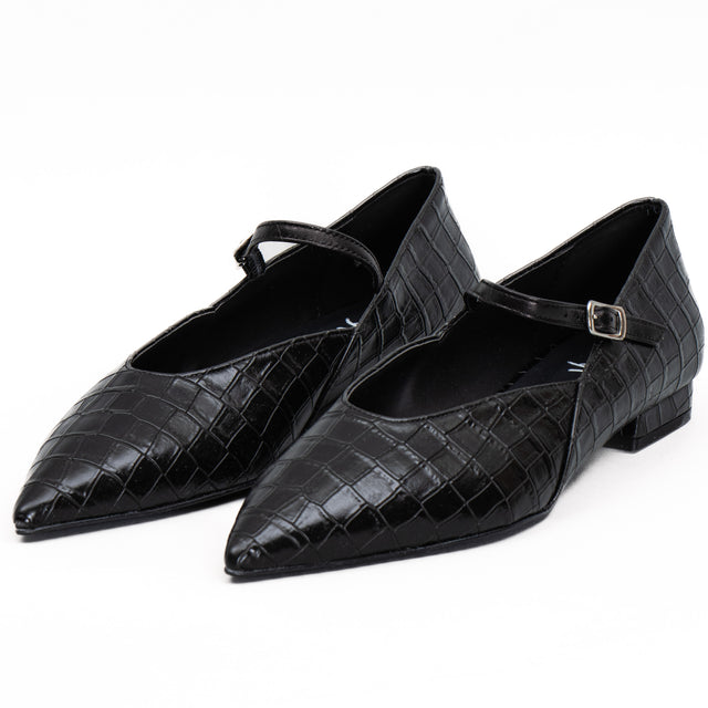 Ovye'-Pointed ballerina, crocodile print - black