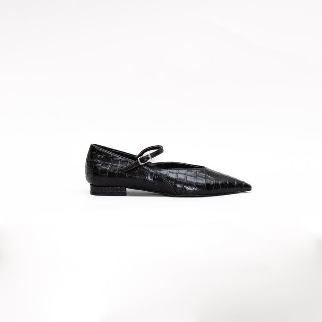 Ovye'-Pointed ballerina, crocodile print - black