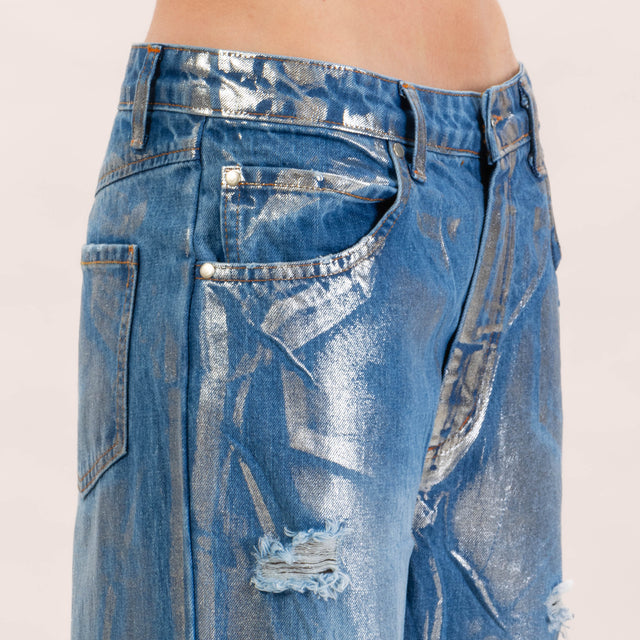 Le streghe-Jeans spalmato con rotture - denim/argento