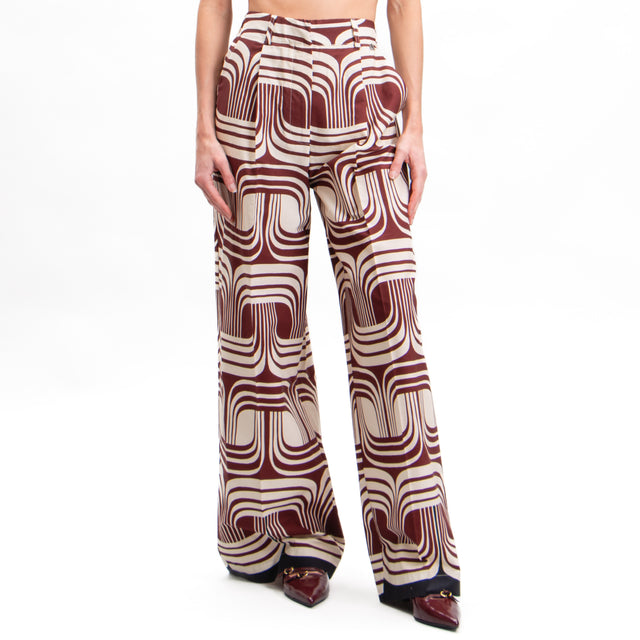 Dixie-Optical patterned trousers with elastic back - butter/burgundy