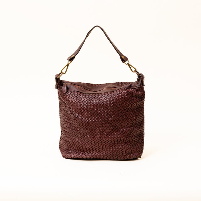 Zeroassoluto - Borsa a spalla in pelle intrecciata - burgundy