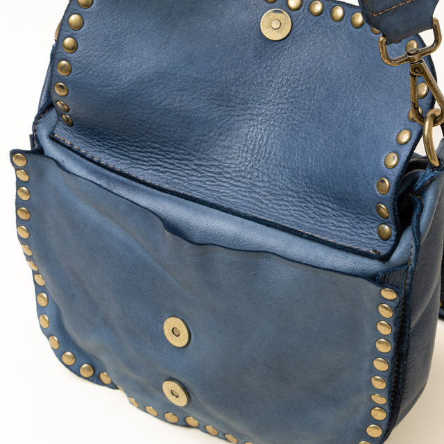 Zeroassoluto - Flap bag tolfa con borchie - jeans
