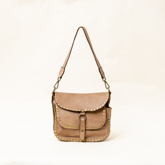 Zeroassoluto - Flap bag tolfa con borchie - taupe