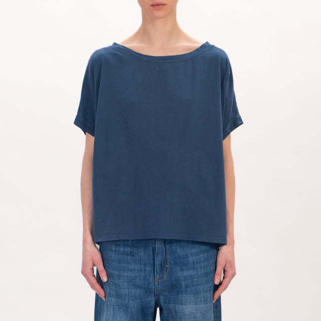 Zeroassoluto-T-shirt scatola in cotone stone wash - blu