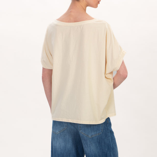 Zeroassoluto-T-shirt scatola in cotone stone wash - burro