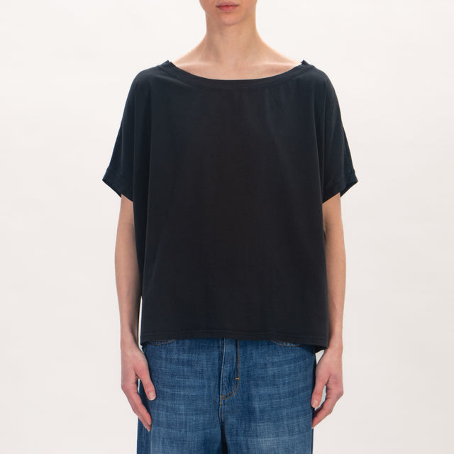 Zeroassoluto-T-shirt scatola in cotone stone wash - nero