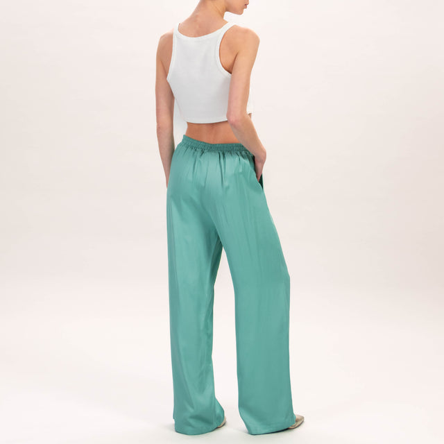 Wu'side-Pantalone in satin elastico dietro - verde acqua