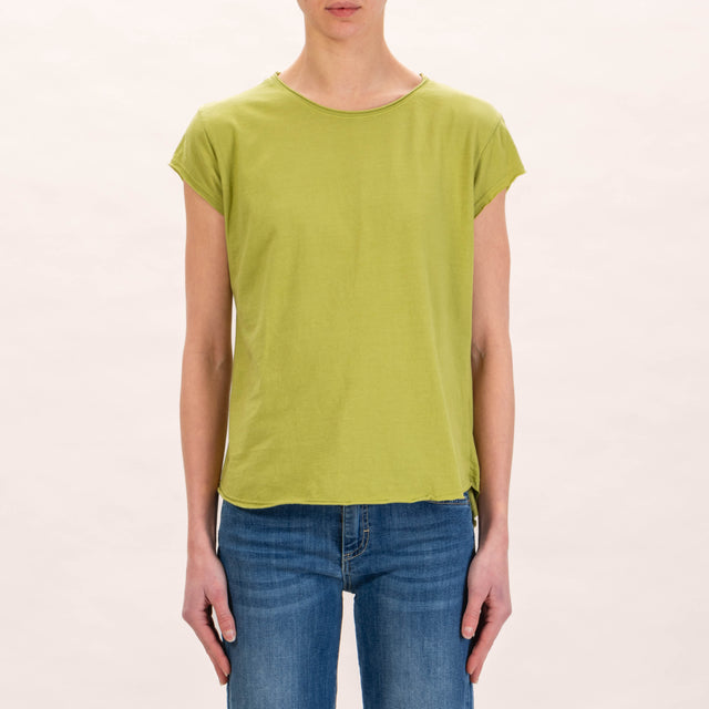 Zeroassoluto-T-shirt mezza manica taglio vivo - oliva