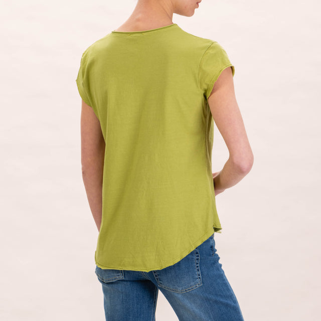 Zeroassoluto-T-shirt mezza manica taglio vivo - oliva