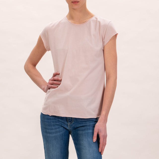 Zeroassoluto-T-shirt mezza manica taglio vivo - rosa