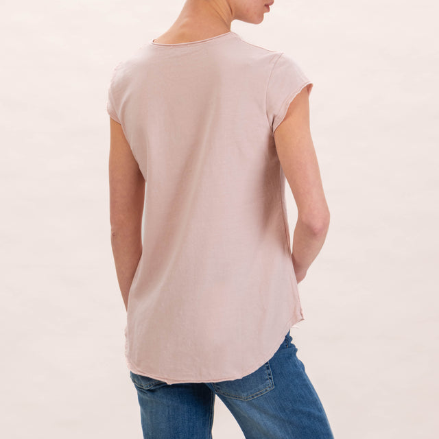 Zeroassoluto-T-shirt mezza manica taglio vivo - rosa