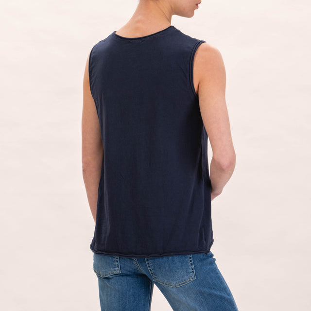 Zeroassoluto-T-shirt smanicata in cotone - blu navy
