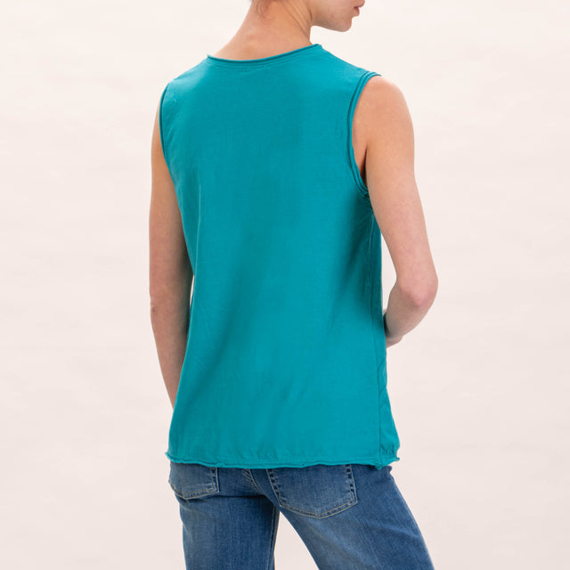 Zeroassoluto-T-shirt smanicata in cotone - ottanio