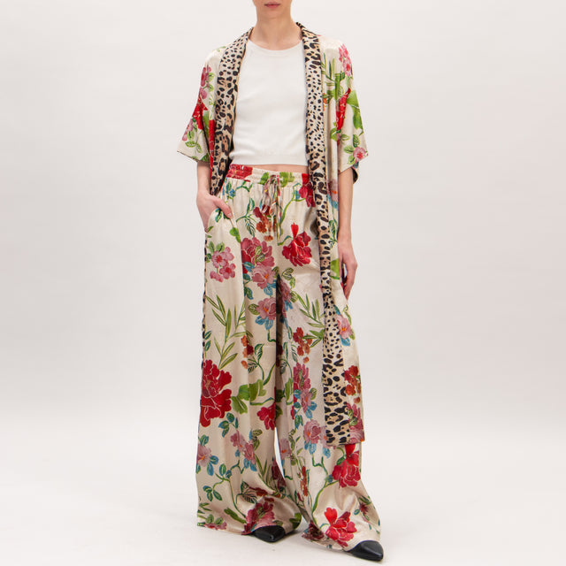 Tensione in- Kimono double face fantasia - sand/rosso/verde/maculato