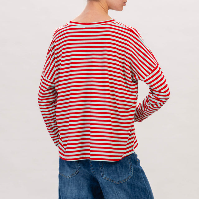 Zeroassoluto - T-shirt scollo v in jersey - rosso/acqua