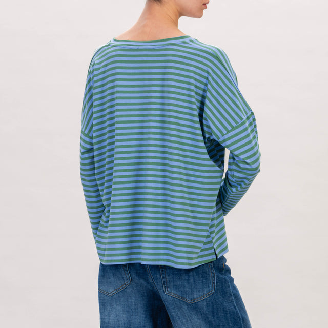 Zeroassoluto - T-shirt scollo v in jersey - verde/lavanda