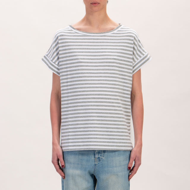 Zeroassoluto-T-shirt jersey scatola a righe - latte/grigio melange