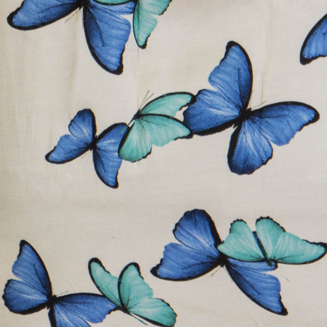 Zeroassoluto- Camicia CAMY in satin - farfalle latte/blu/turchese