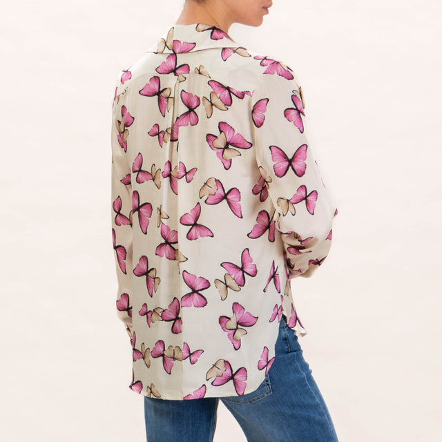 Zeroassoluto- Camicia CAMY in satin - farfalle latte/taupe/rosa