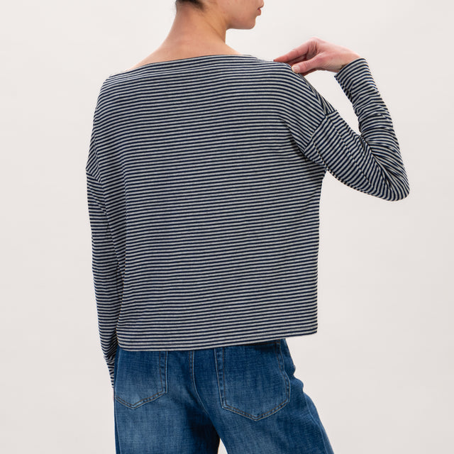 Zeroassoluto-T-shirt CLOE righe in jersey - righe fine grigio melange/blu