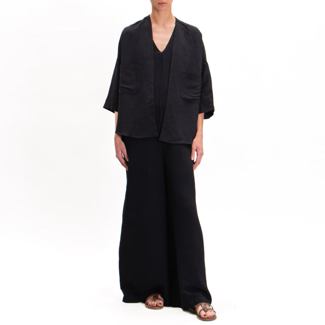 Zeroassoluto-Kimono JULI misto lino taglio vivo - nero