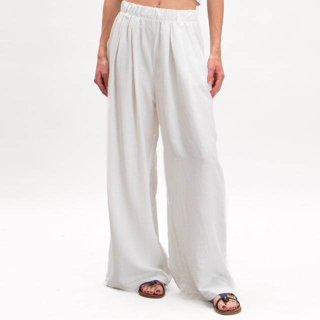 Zeroassoluto-Pantalone LERRY palazzo misto lino - bianco