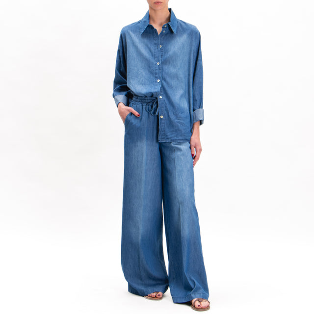 Zeroassoluto-Pantalone chambray MESI con elastico - denim