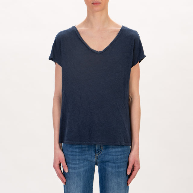 Zeroassoluto -T-shirt scollo V in lino - blu