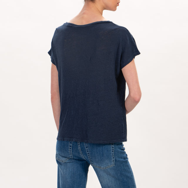 Zeroassoluto -T-shirt scollo V in lino - blu