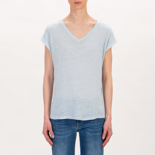 Zeroassoluto -T-shirt scollo V in lino - cielo
