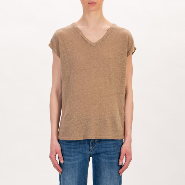 Zeroassoluto -T-shirt scollo V in lino - corda