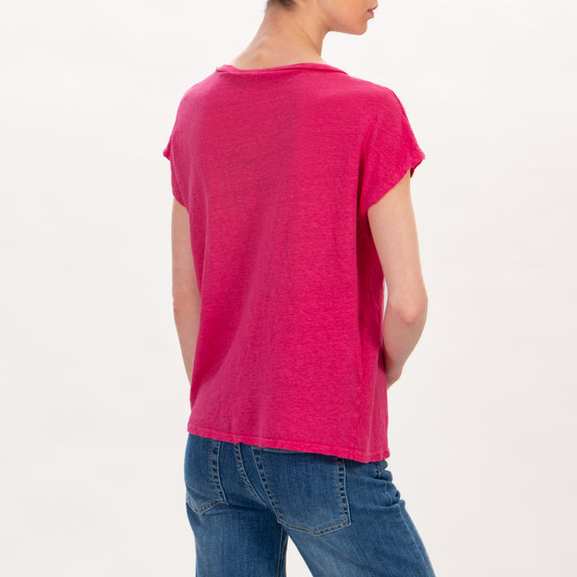 Zeroassoluto -T-shirt scollo V in lino - fucsia