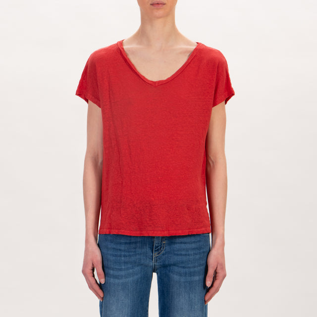 Zeroassoluto -T-shirt scollo V in lino - lacca